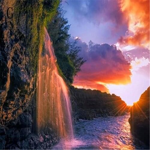 Waterfall sunrise 5D diy diamond painting full square diamond embroidery Cross stitch pictures of rhinestones Wedding decoration