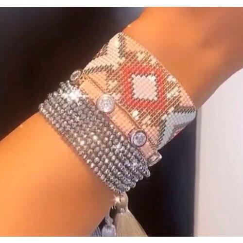 Pretty Bead Vintage Handmade Miyuki Woven Bracelet Set For Women Mexican Friendship Rhinestone Pulseras Gift