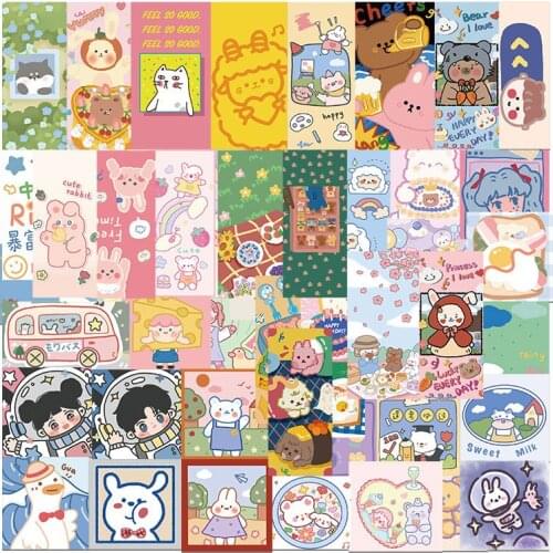50 Pcs/Pack Cute Cartoon Bear Bunny Decor Stickers Scrapbooking Stick Label DIY Luggage Diary Album Kawaii Stationery Sticker