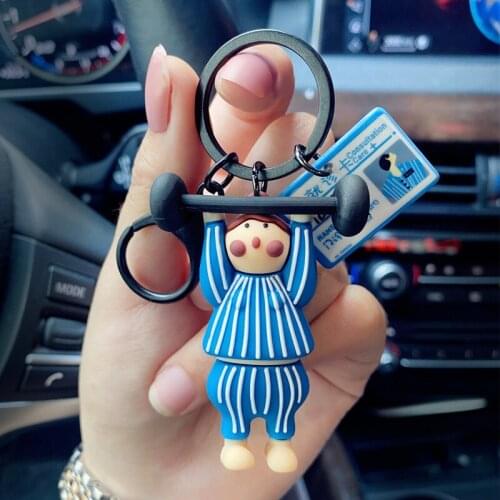 2021 New Anime Spoof Rubber Key Chain Weightlifting Lose Weight Doll Keychain Japan Anime Keychain Wholesale