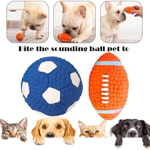 Newest Latex Dog Chewing Squeaky Ball Toys Rugby Football Fetch Play Toy for Puppy Small Medium Pets Dog