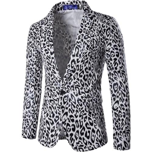 2018 Autumn New Luxury Men Blazer Suit Slim Fit Costume Homme Leopard Print Blazer Men Casual Business Dress Blazer Masculino