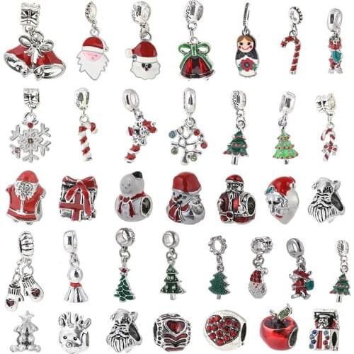 2Pcs/Lot Christmas Tree Santa Claus Beads Charms Fit Original DIY Bracelets Necklace For Women Kids Xmas Gift Jewelry Making