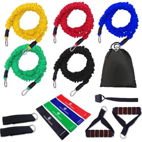 100/150LB Tube Resistance Bands Set Adjustable Anti-Break Workout Band with Protective Sleeves Strength Training Gym Fitness