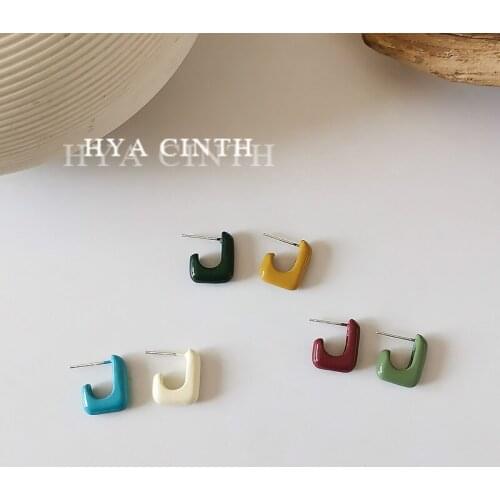 New S925 Geometric Morandi Creative Contrast Earrings Fashion Temperament Simple Paint Earrings Earrings Women