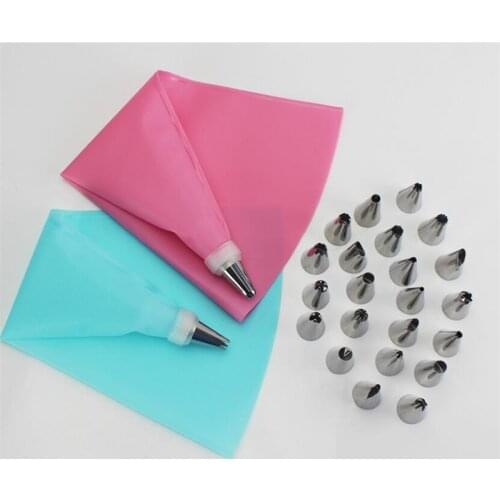 26 PCS/Set Silicone Pastry Bag Tips Kitchen DIY Icing Piping Cream Reusable Pastry Bags +24 Nozzle Set Cake Decorating Tools