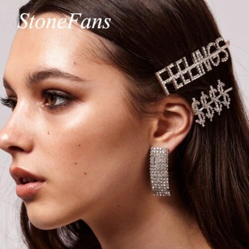 Stonefans Bling Rhinestone Letter Hair Pins Bride Jewelry for Women Fashion Dollar Money Hair Clip Crystal Barrette Accessories