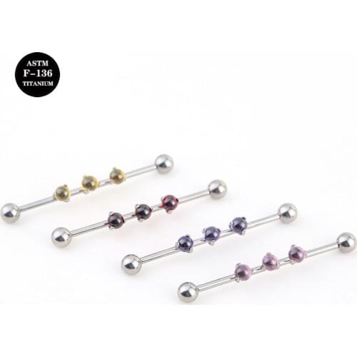 14G Implant Grade Titanium ASTM F136 Internal Thread Long Bar Ear Tragus Cartilage Industrial Piercing Opal Stud Ear Ring