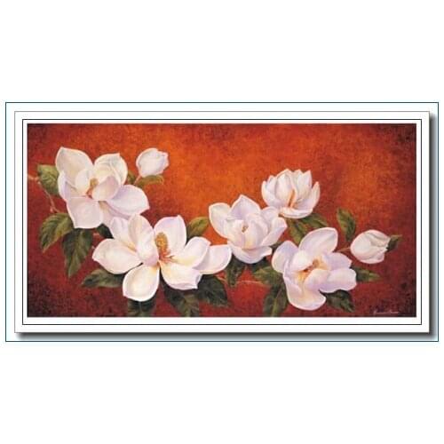 Embroidery Needlework Crafts 14CT Unprinted DIY Quality Cross Stitch Kits Handmade Arts Magnolia Flowers Simple Melody Decor
