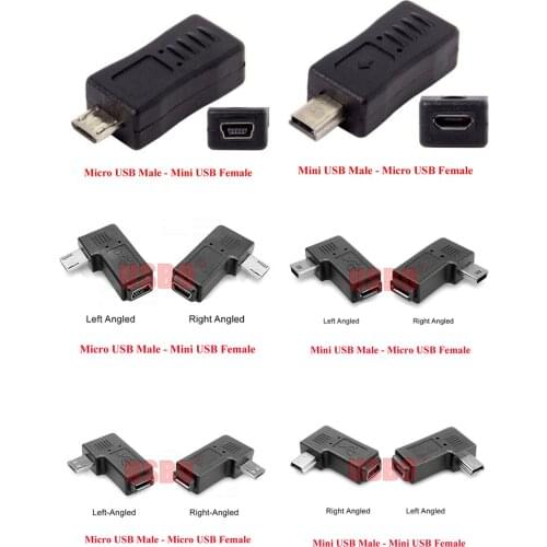High quality black elbow 90 degree USB 2.0 converter Mini USB / Micro USB mobile phone tablet male to female adapter plug