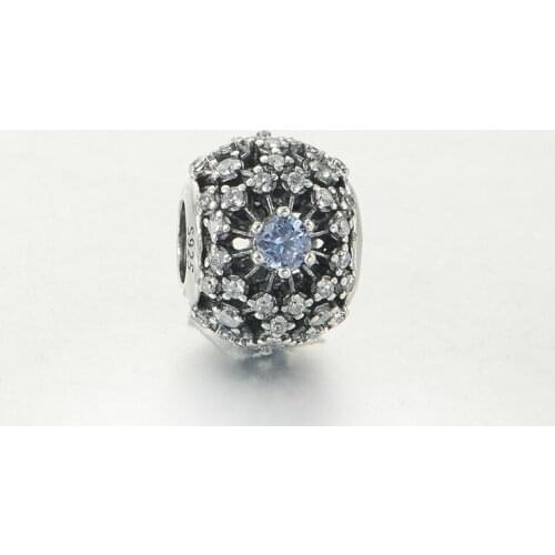 925 Sterling Silver DIY Jewelry Blue Crystal Jewelry Openwork Abstract Pave Bead Suitable for Brand Style Charm Bracelets
