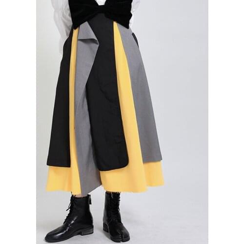 2021New Spring Summer High Waist Elastic Asymmetrical Half-body Skirt Women Multi-color Stitching Hemline Fashion Tide All-match