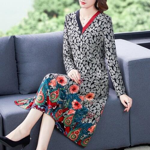 2021 Vintage Casual 4XL Plus Size Floral Midi Dresses Autumn Winter Korean Long Sleeve Dress Elegant Women Bodycon Party Vestido