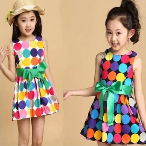 2021 new summer girls dress toddler girls vest dress 4 5 6 7 8 9 10 11 12 years old kids rainbow dot Bow Princess Wedding dress