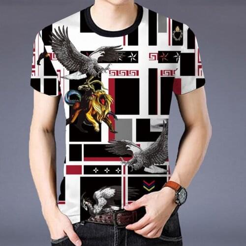 2021 new mens casual short-sleeved T-shirt trend 3D snake T-shirt top loose large size youth lion print mens clothing