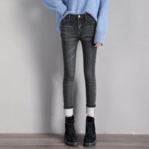 2021 High Quality Winter High Skinny Jeans Woman Full Length Casual Scratched 100%cotton Women Clothing