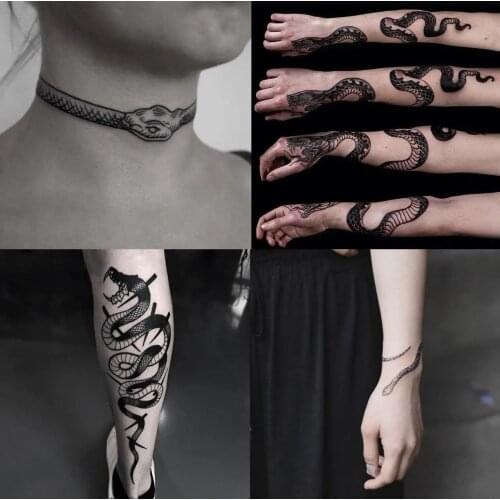 4PCS Black Snack Temporary Tattoos For Men Women Neck Arm Body Art Waterproof Fake Tatto Stickers Flash Decals Tatoos