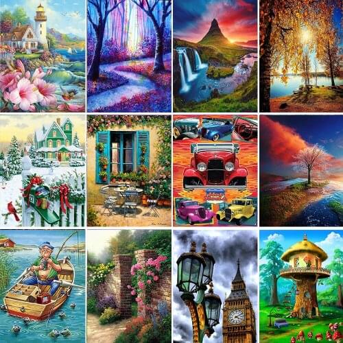 5D DIY Diamond Painting Full Circle Diamond Landscape Daquan Diamond Embroidered Cross Stitch Mosaic Home Wall Decoration Gift