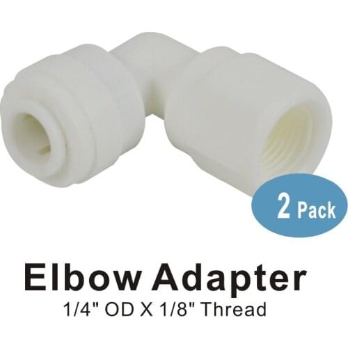 Elbow Adapter 1/8" Thread Female to 1/4" Tube Quick Connector fitting for Water Filters and Reverse Osmosis RO Systems - 2 PACK