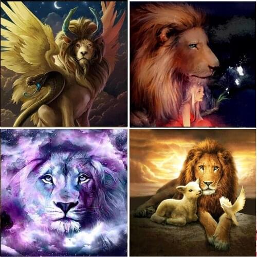 5D Diamond Painting Girl Lion Kits Resin Mosaic Full Square Drill Animal Embroidery Home Decoration Full Round Cross Stitch