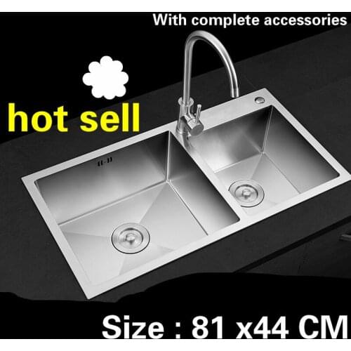 Free shipping Kitchen sink durable manual 3 mm thick food grade stainless steel vogue double groove 81 x44 CM