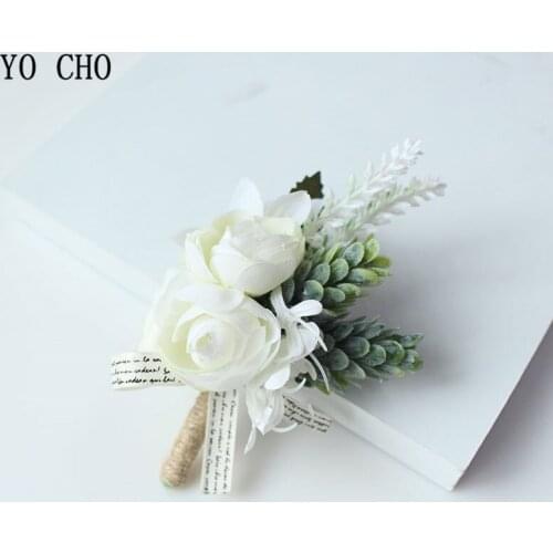 YO CHO Silk Wedding Wrist Corsage Flowers Bridesmaid Bracelets for Wedding Boutonniere Groomsman Buttonhole Mariage Accessories
