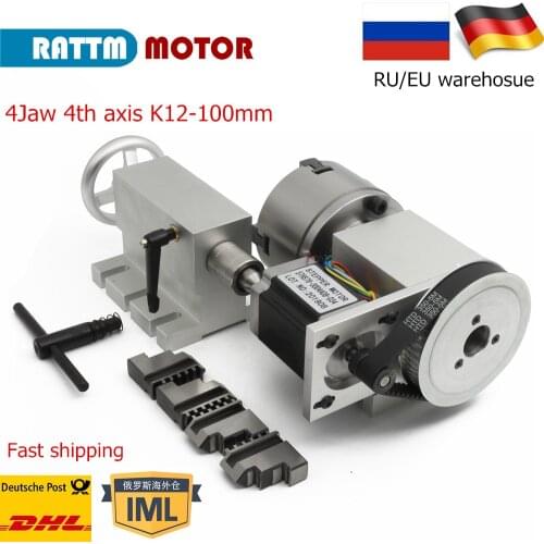 EU/RU Ship 4th Axis K12 100mm 4 jaw chuck CNC dividing head/Rotation Axis with Tailstock for CNC router engraving