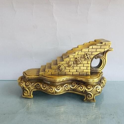 Home Decor 8" Chinese Seikos Bronze Staircase statue ladder Steps Implication step up Get promoted Step by step higher