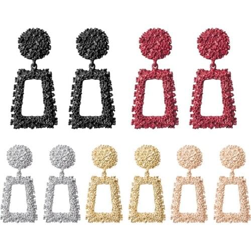 European and American trapezoidal geometric frosted embossed metal earrings bohemian earrings for women wholesale