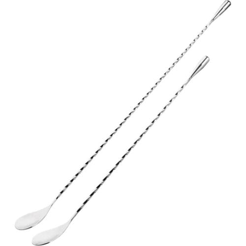 Hot 15.7/12 Inches Bar Cocktail Spoons Set, Stainless Steel Spiral Pattern Cocktail Shaker Cocktail Mixing Spoon