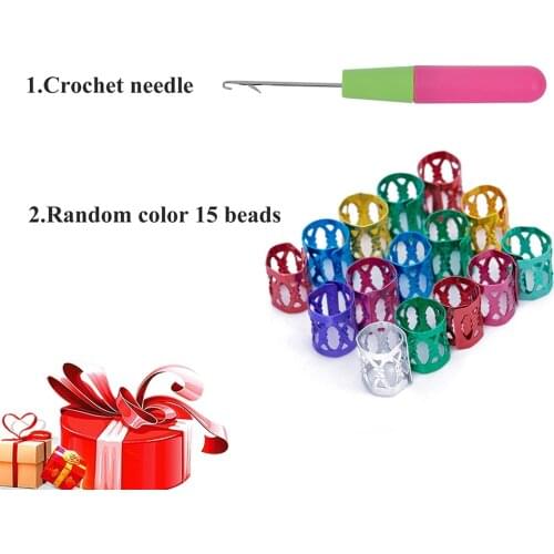 Crochet Needle and Random Color 15 Beads Plastic Crochet Hook Needles for Jumbo Braiding Hair and Crochet Braids