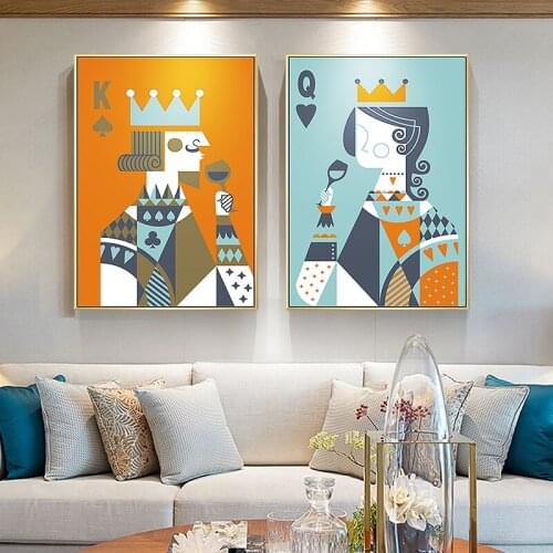Retro Personality Canvas Painting Art Decorative Picture On The Wall for Living Room Yellow Blue King & Queen Poster Home Decor