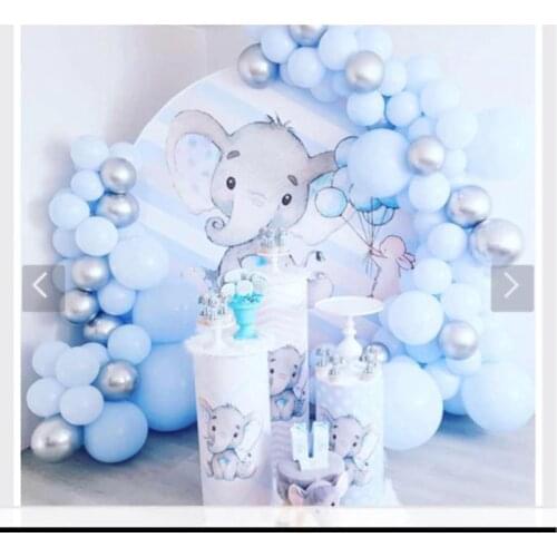 Round circle background baby shower blue stripes cute elephant backdrop boy birthday party decor candy table fabric YY-266
