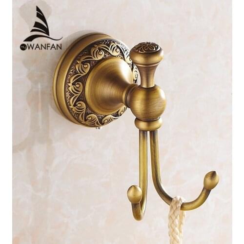 Robe Hooks Antique Brass Towel Hooks Cloth Towel Bath Coat Hanger Door Wall Hook Retro Home Deco Bathroom Accessories Rack 3701B