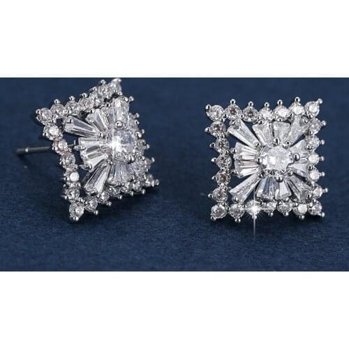 Zircon Inlaid Square Earrings Designed For Women Fashion Simple Banquet Engagement Earrings Women Earrings Send Girlfriend