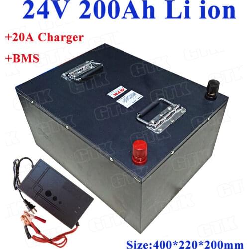 Metal case 24v 200Ah Lithium battery li-ion High power 2000w Not lead acid for RV boat motor solar wind energy UPS +20A charger