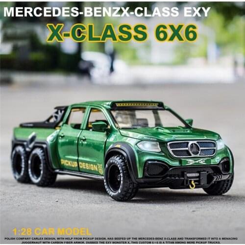 Simulation Alloy Car Modle XCLASS EXY 6X6 Pickup 1/28 Metal Toy Car Sound Light Pull Back Model Toys For Boys Light Toys