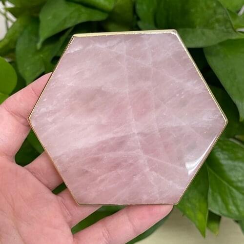 Natural Rose Quartz Crystal Coffee Bar Decorations Drink Coaster Cup Mat