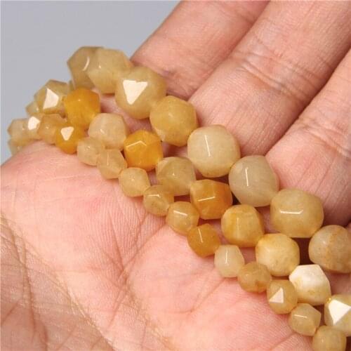 Diamonds Cut Natural Yellow Aventurine Jades Stone Bead Loose Spacer Gem Stone Charm Bead For Jewelry Making DIY Bracelets Gifts