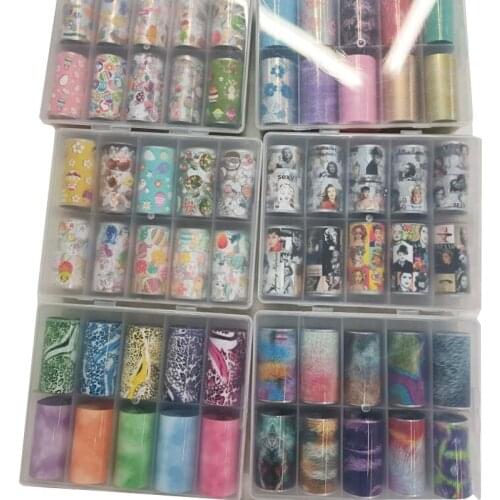 Nail Transfer Foils 10pcs/Box 3D Manicure Decoration Character/abstract Pattern Nail Supplies Laser Glitter Foils Nail Decals