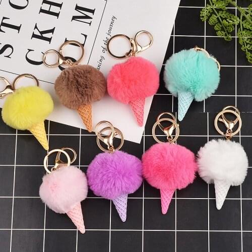 New ice cream plush keychain pompon car pendant men and women bag key chain charm creative gift
