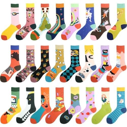 Novelty Happy Funny Couples Graphic Socks Combed Cotton Christmas Gift Harajuku Hip Hop Streets Tide Sock Colorful Socks