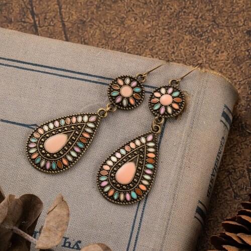 Charming Bohemian Ethnic Colorful Water drop Earrings long pendant ear ornaments for women And girls Wedding Engagement Jewlery