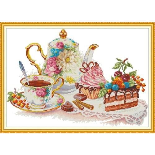 Afternoon tea cross stitch package cup cakes 18ct 14ct 11ct cloth cotton thread embroidery DIY handmade needlework
