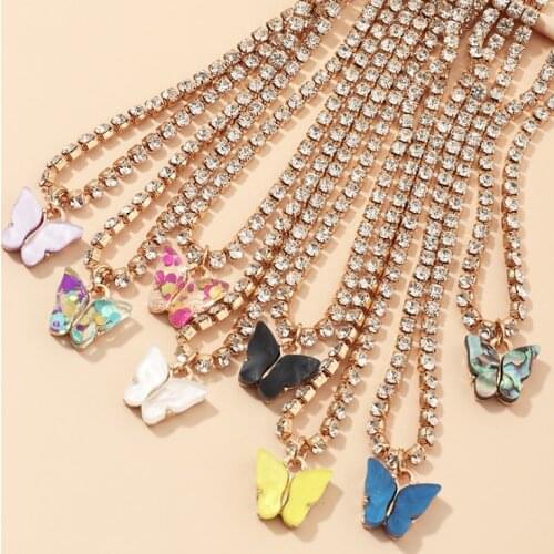 Popular claw chain Pendants diamond shining clavicle chain temperament acrylic butterfly necklace