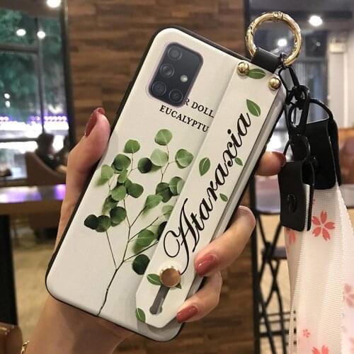 Shockproof Delicate Painted Wrist Strap Phone Case For Samsung A71 Flower Series Phone Holder Silicone New Arrival Fashionable