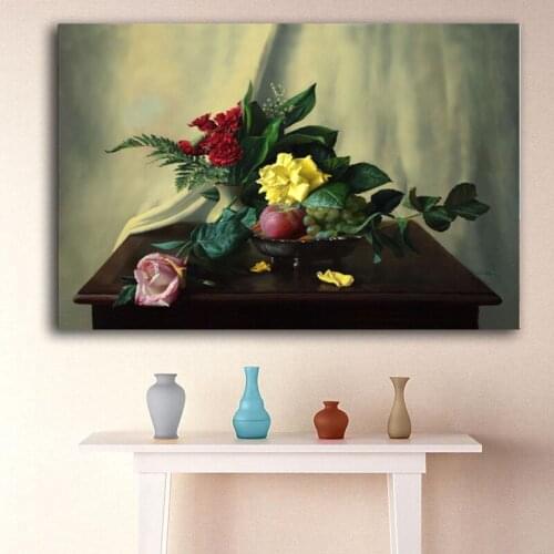 Realistic Rose Flower Unframed Canvas Printings Home Decor Living Room Poster Wall Art Oil Painting Picture