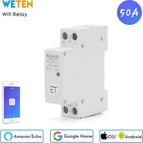 Din Rail Wifi Relay Time Delay Relay AC 220V 50A eWelink App Remote Control Work with Alexa Google Home Smart Time Delay Relay
