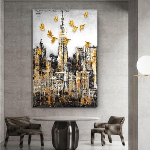 RELIABLI ART Abstract City Building Pictures Canvas Painting Landscape Posters And Prints Wall Art For Living Room Decoration