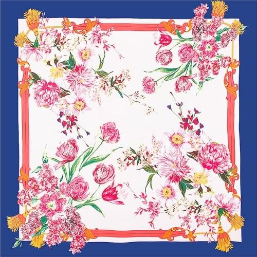 POBING Luxury Brand 100% Silk Square Scarf for Women Victory Flowers NecKerchief Female Foulard Hijab Lady Shawls Wrap Bandana